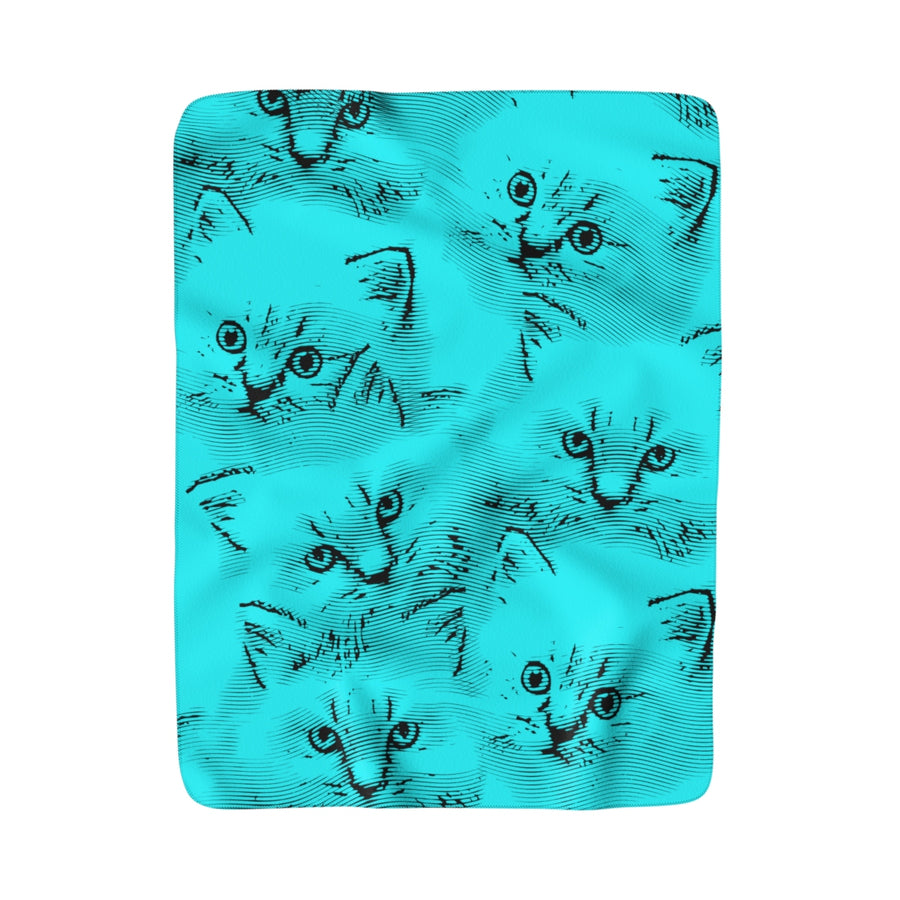 Kitten Prints Sherpa Fleece Blanket - Blue