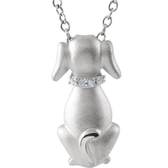 Diamond Dog Pendant Necklace in Sterling Silver