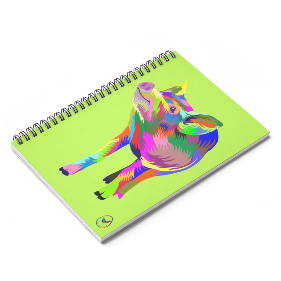 Painted Pig Spiral Notebook w Ruled Lines