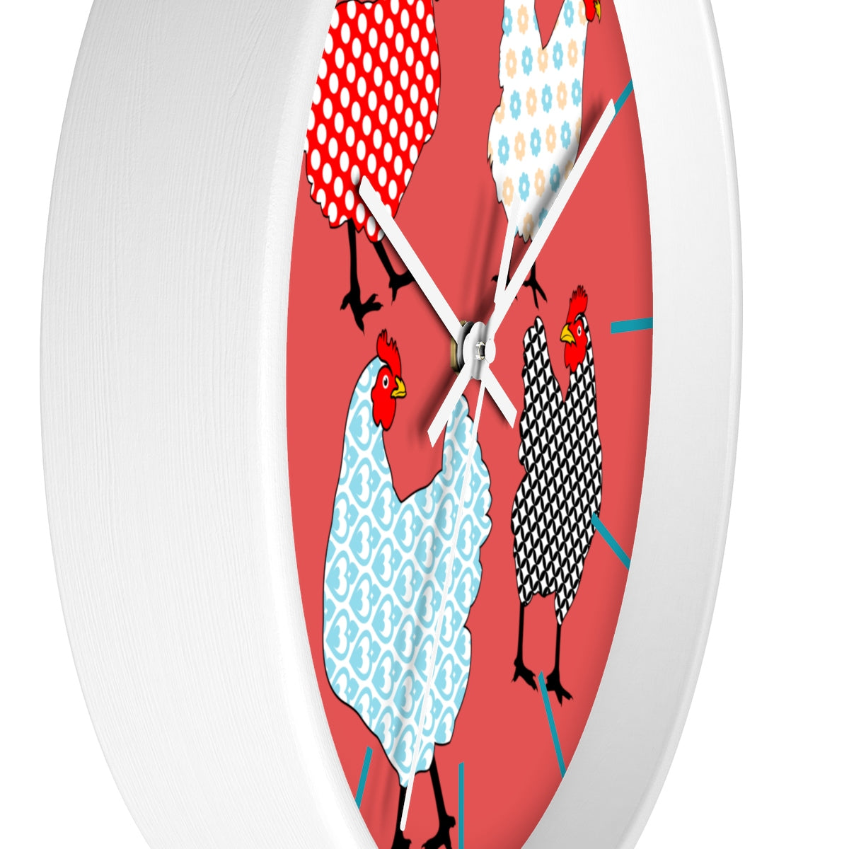Gingham Hens Wall clock