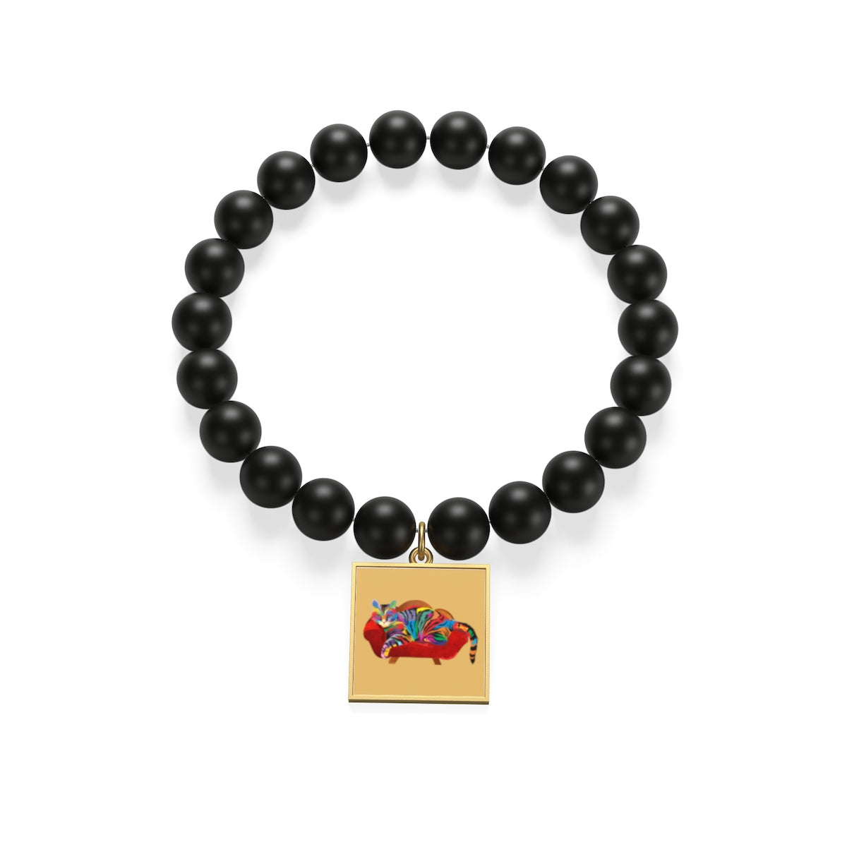 Painted Cool Cat Onyx Bracelet