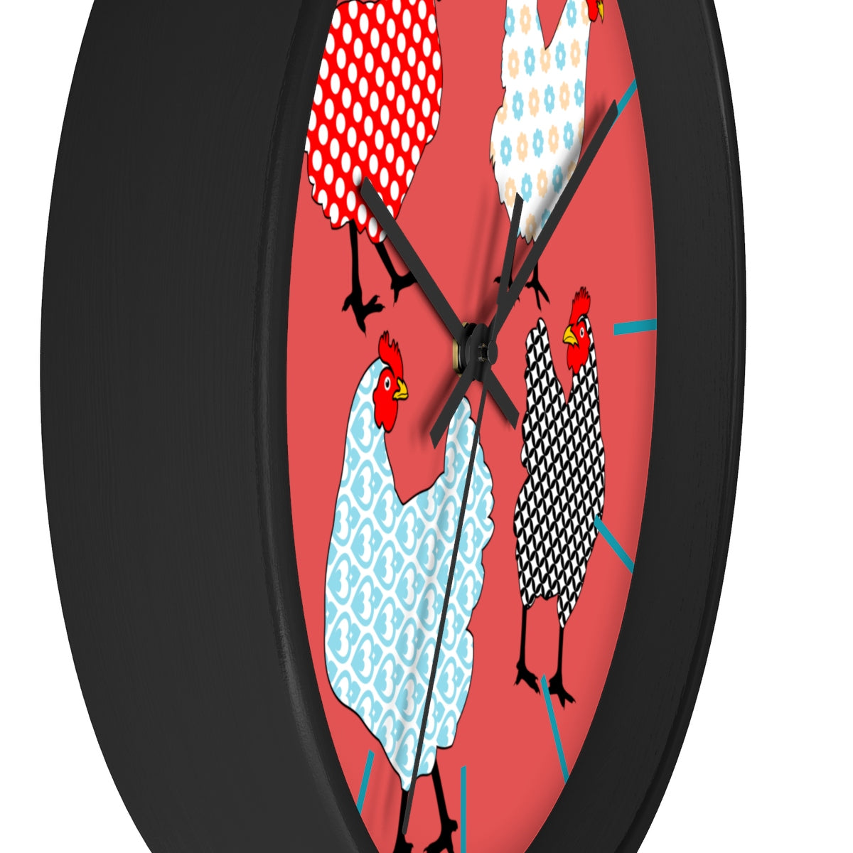 Gingham Hens Wall clock