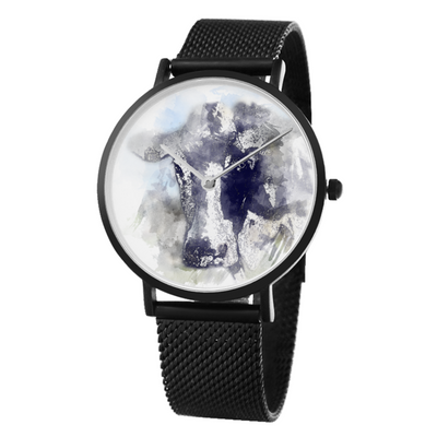 Watercolor Cow Fine Quartz Watches w Stainless Steel Wristbands