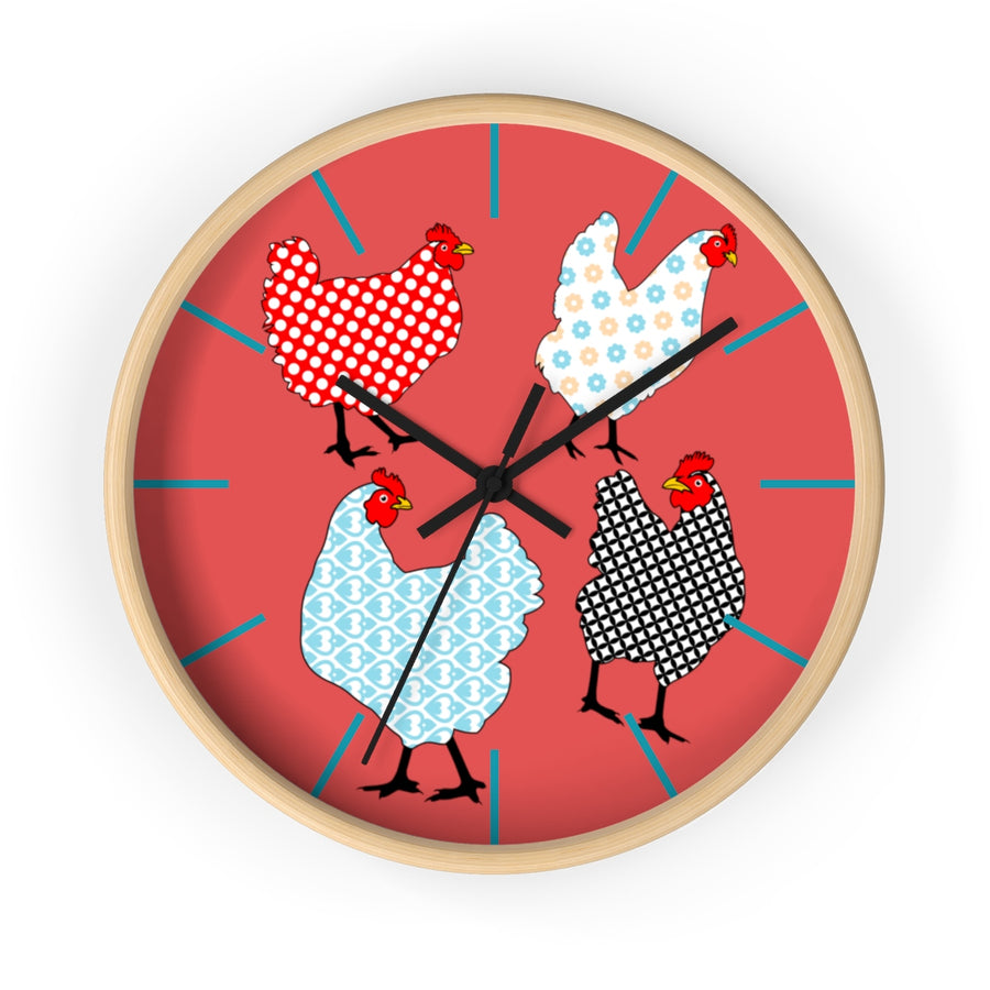 Gingham Hens Wall clock