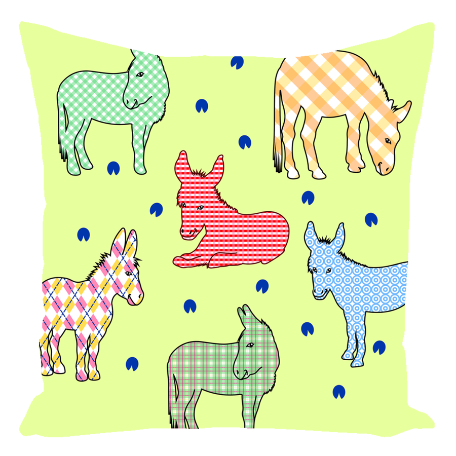 Donkeys in Gingham Throw Pillows