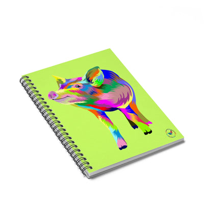 Painted Pig Spiral Notebook w Ruled Lines
