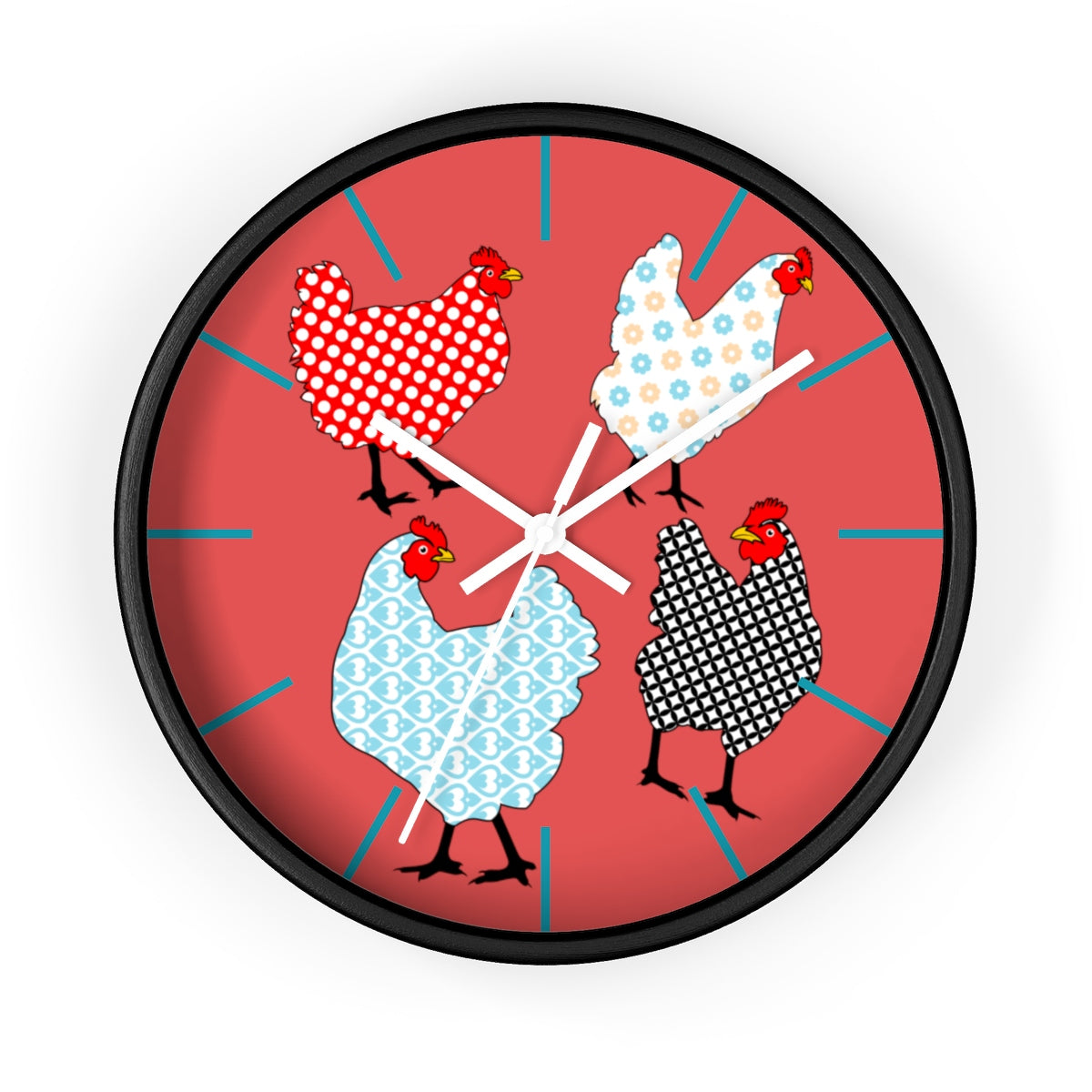 Gingham Hens Wall clock