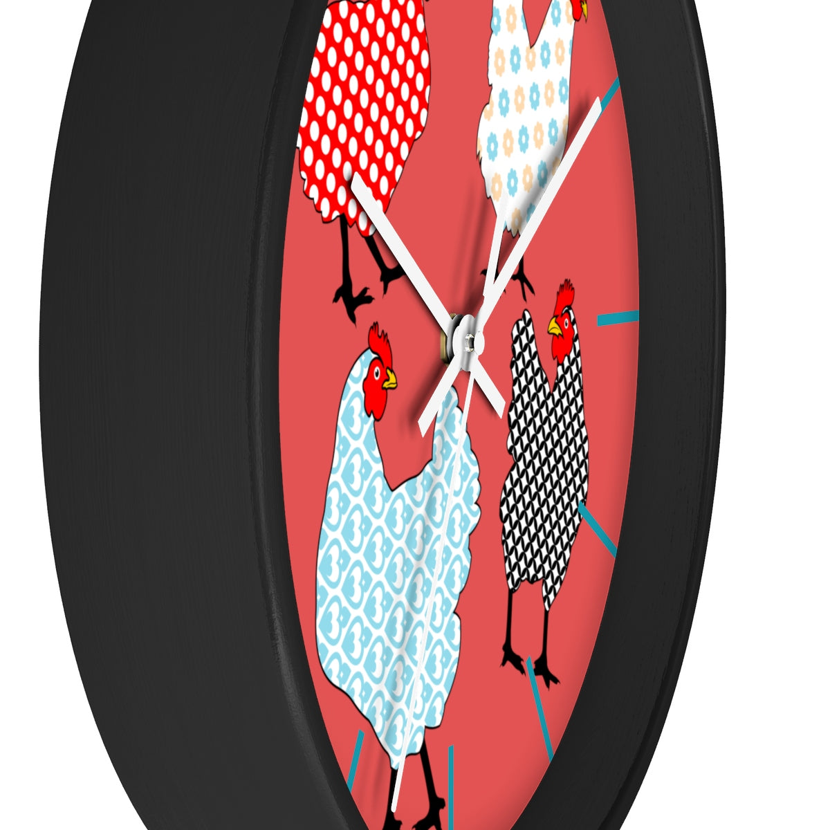 Gingham Hens Wall clock
