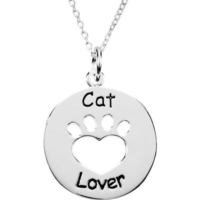 Cat Lover Paw Pendant with Chain In Sterling Silver