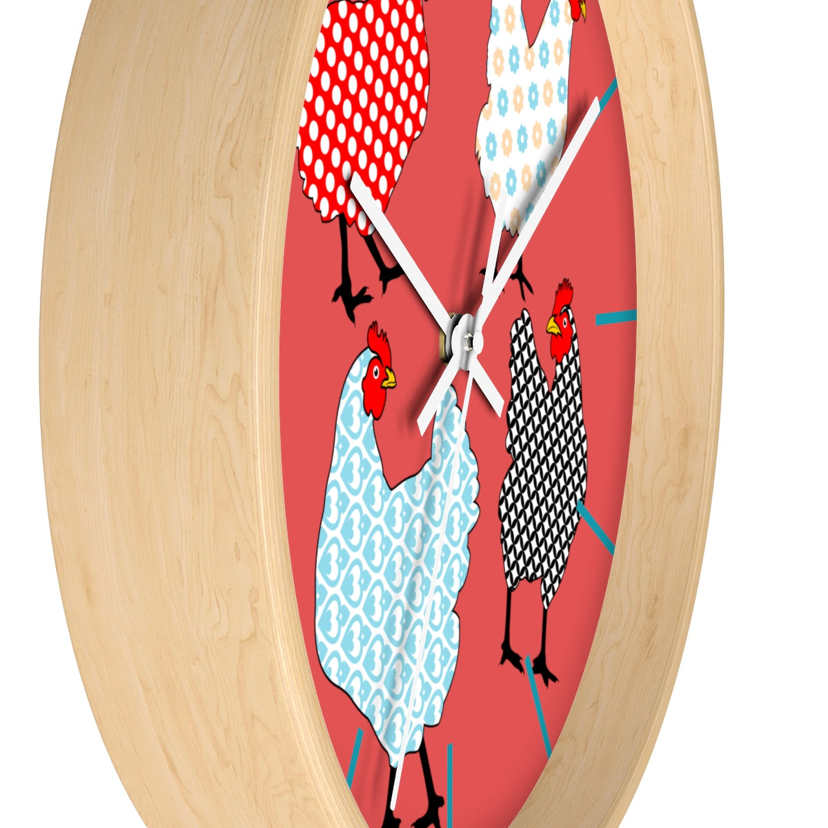 Gingham Hens Wall clock