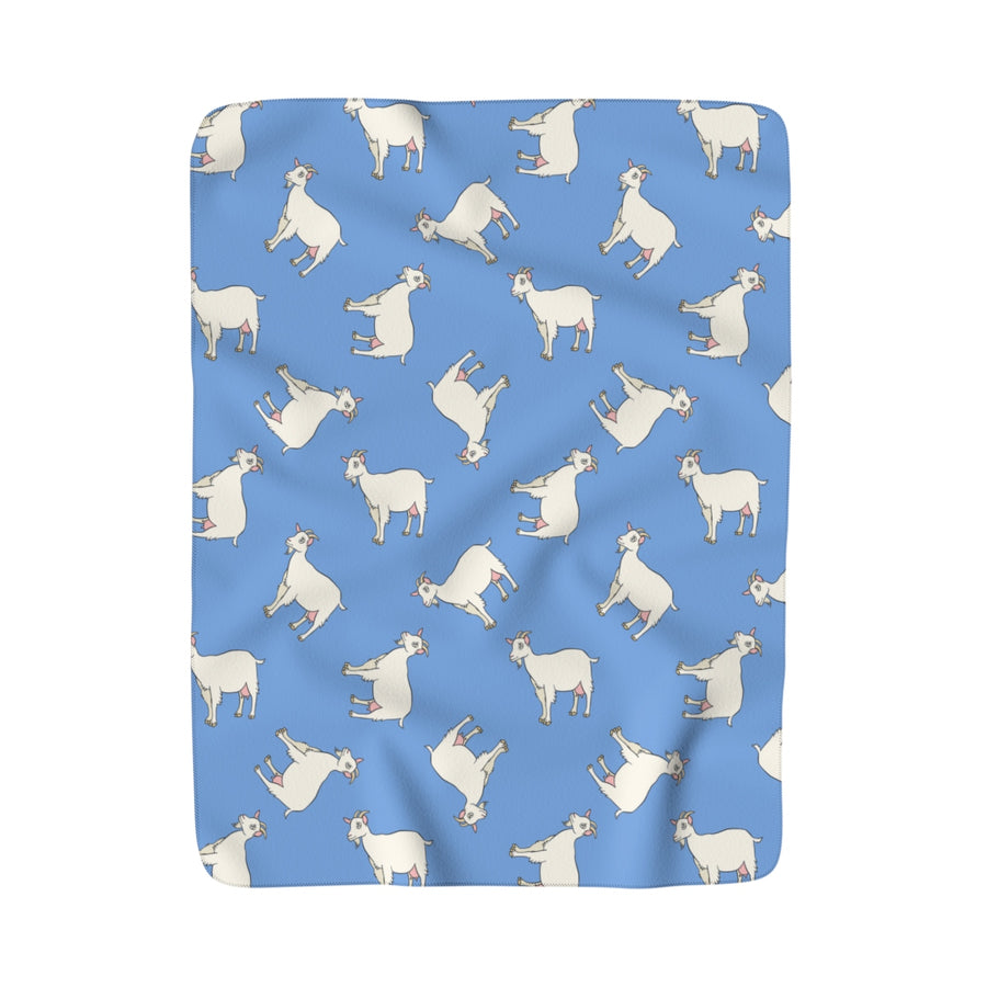Dairy Goats Blue Sherpa Fleece Blanket