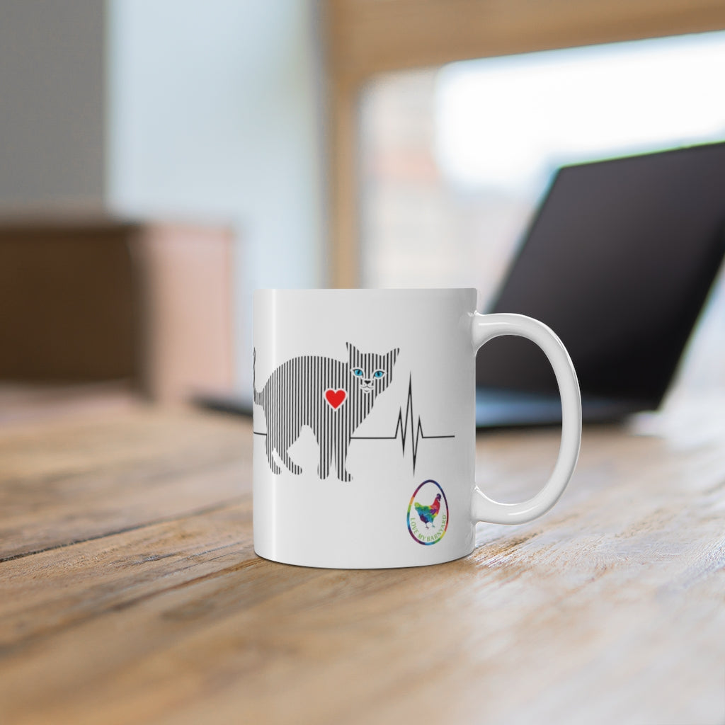 Cat Heartbeat Glossy White Coffee Mugs