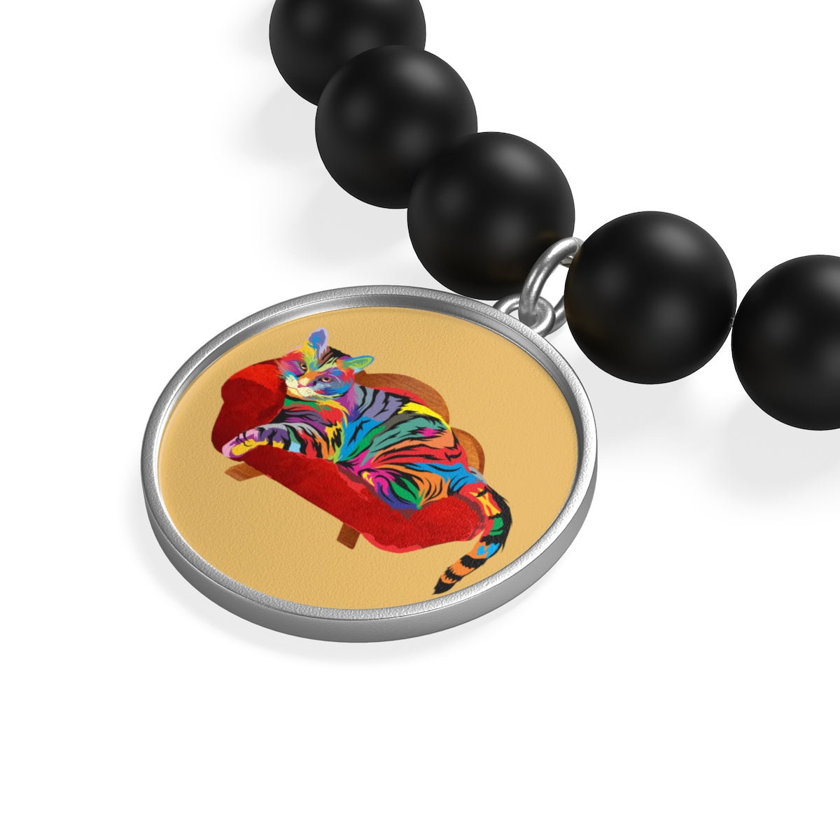 Painted Cool Cat Onyx Bracelet