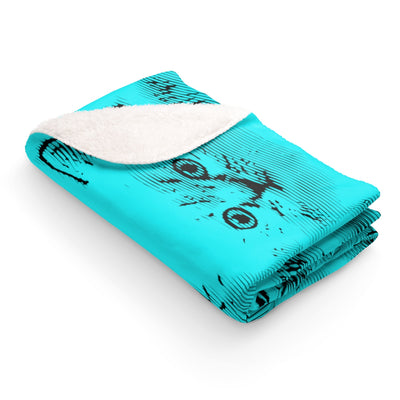 Kitten Prints Sherpa Fleece Blanket - Blue