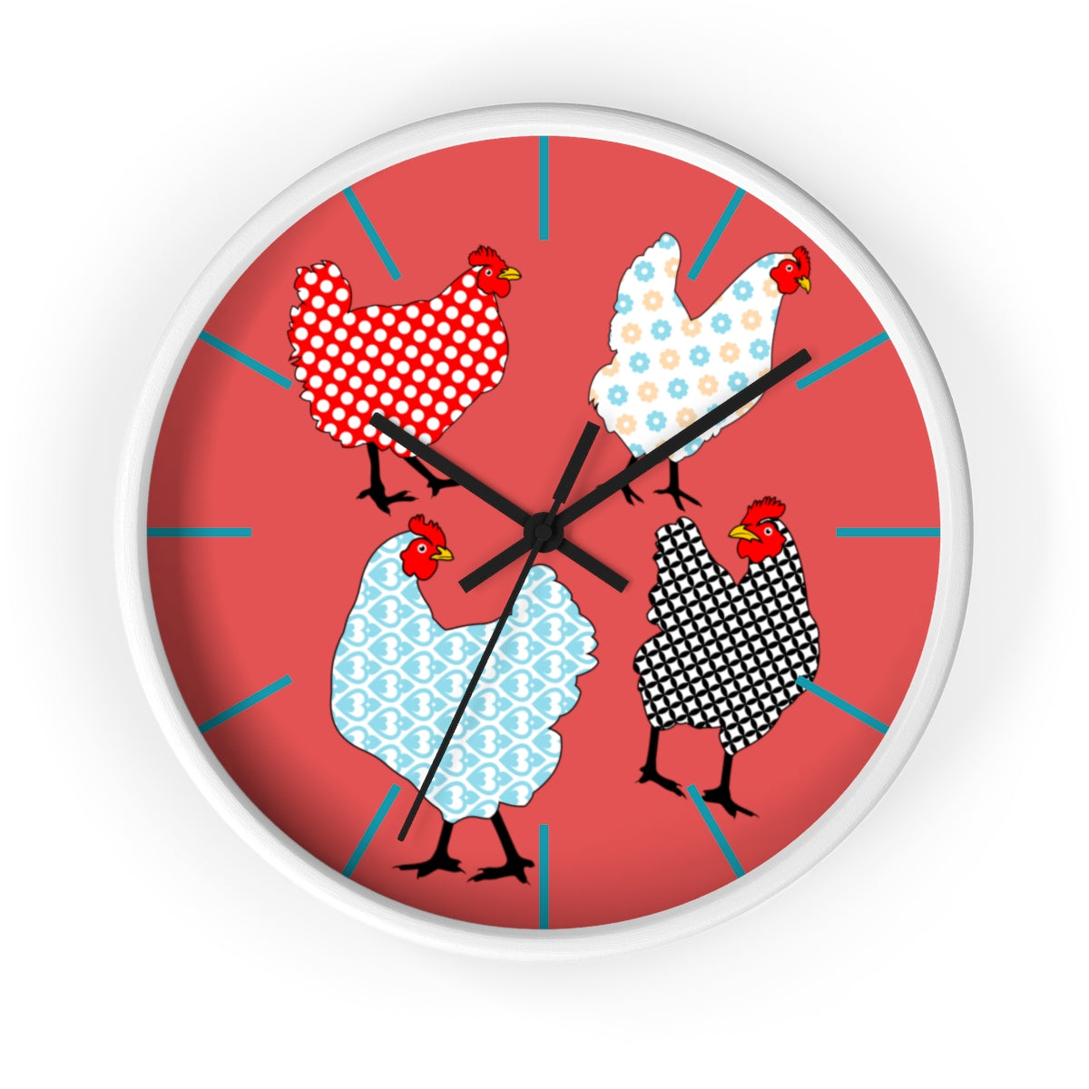 Gingham Hens Wall clock