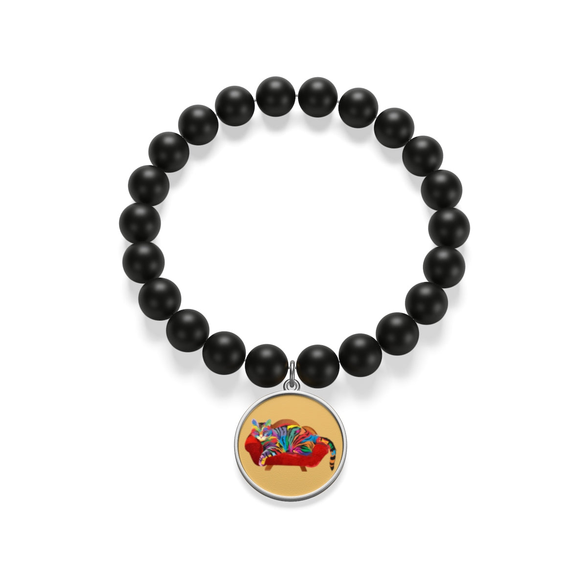 Painted Cool Cat Onyx Bracelet
