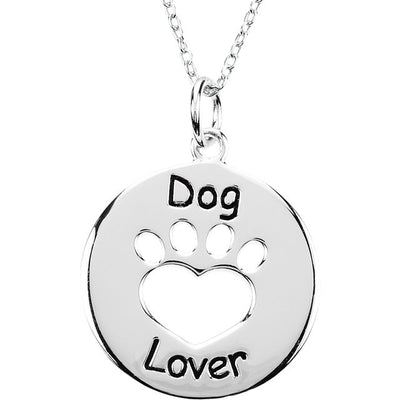 Dog Lover Paw Pendant with Chain In Sterling Silver
