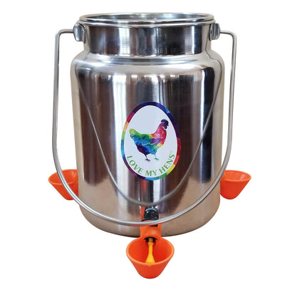 Chicken Waterer, Stainless 1.3 Gallon (5 Liter) With 3 Pecking Cups