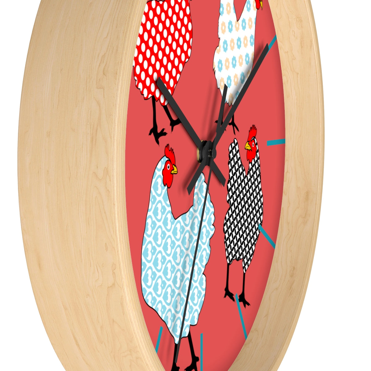 Gingham Hens Wall clock