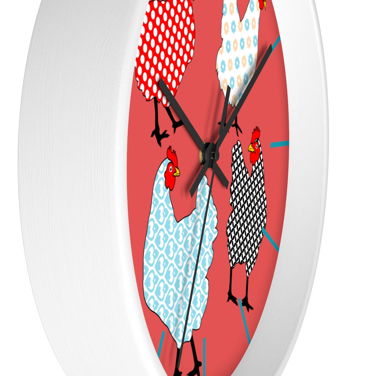 Gingham Hens Wall clock