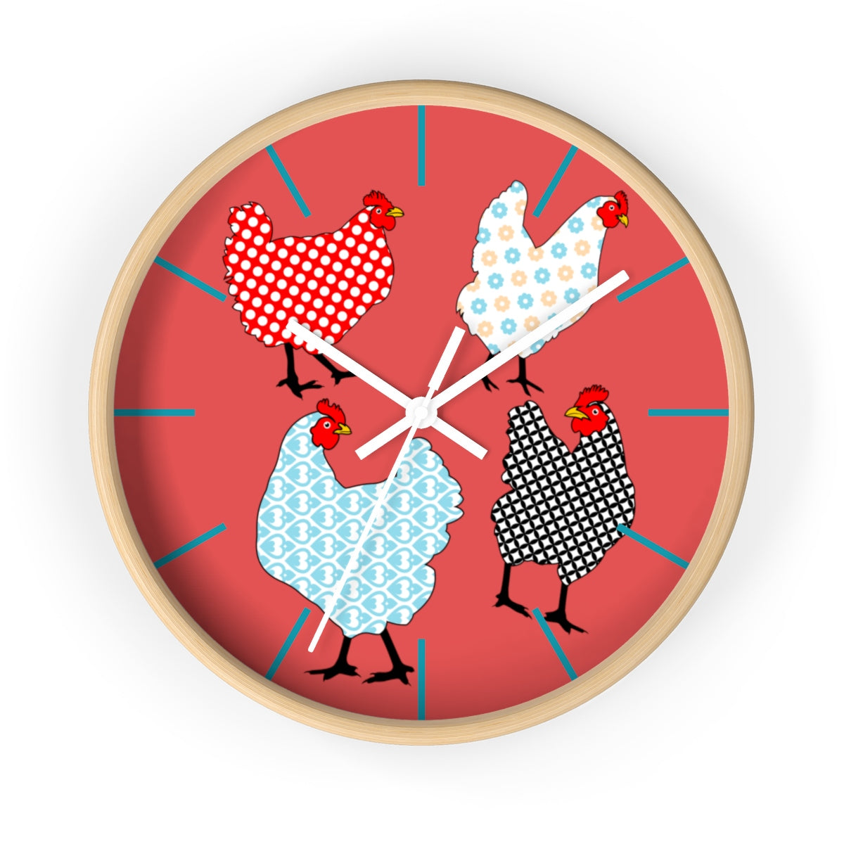 Gingham Hens Wall clock