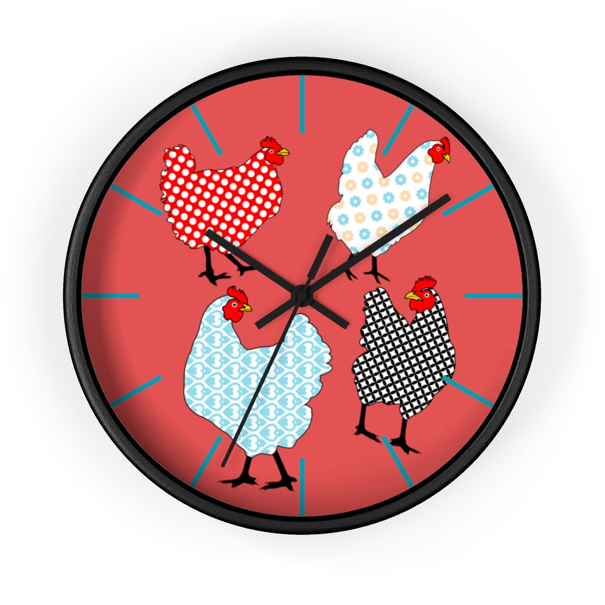 Gingham Hens Wall clock