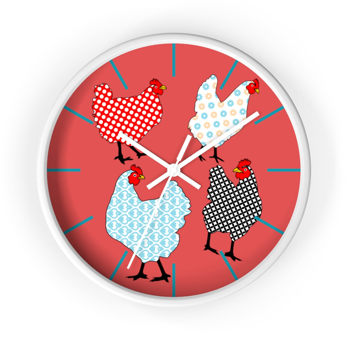 Gingham Hens Wall clock