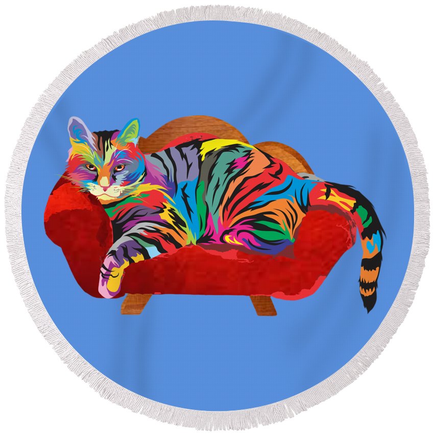 Painted Cool Cat Huge Round Beach Towel