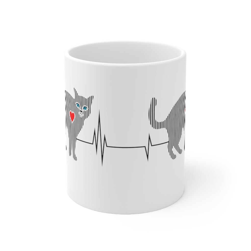 Cat Heartbeat Glossy White Coffee Mugs