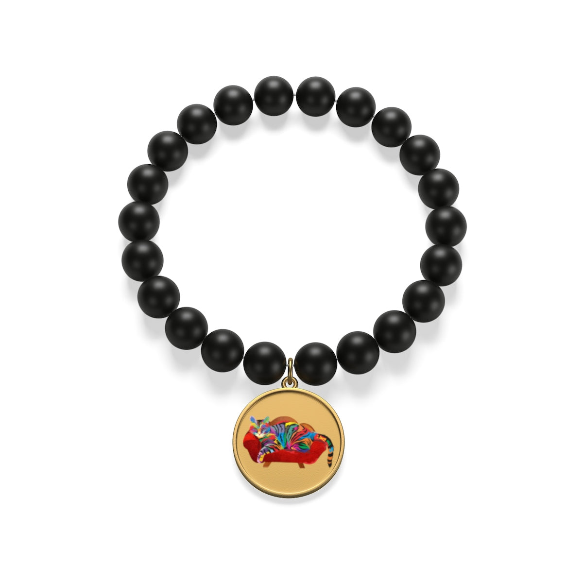 Painted Cool Cat Onyx Bracelet