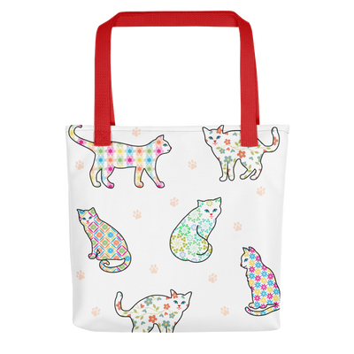 Flower Gingham Cats Tote bag