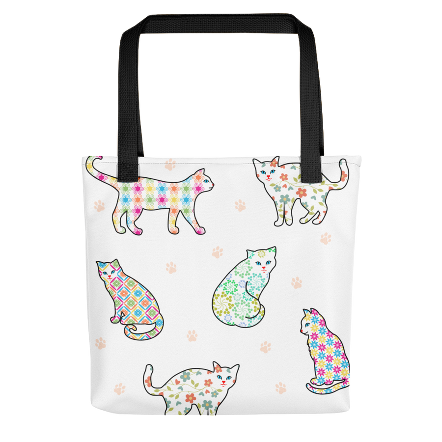 Flower Gingham Cats Tote bag